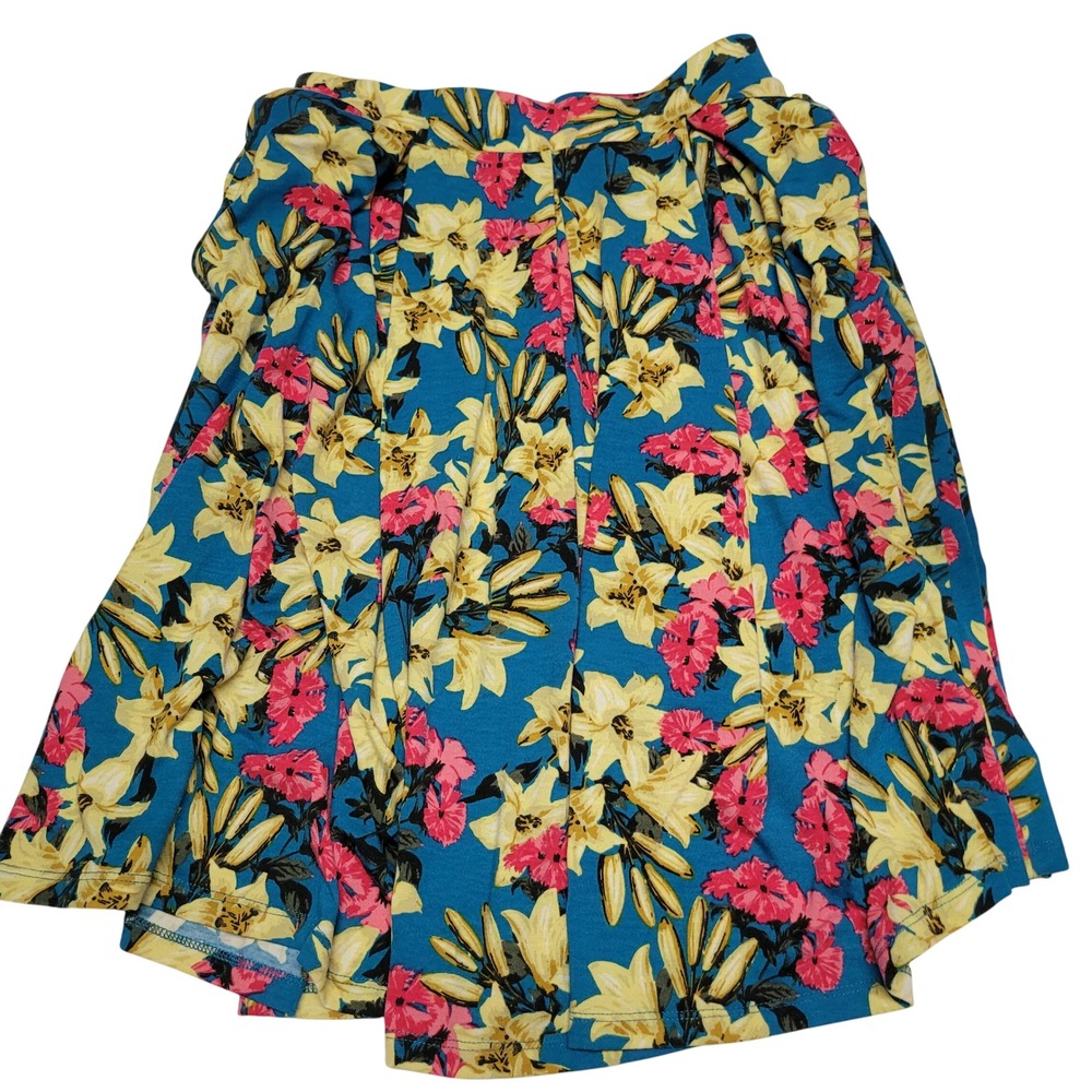 LuLaRoe XS Floral Print Skirt Yellow Pink Blue A‎ Line Midi
